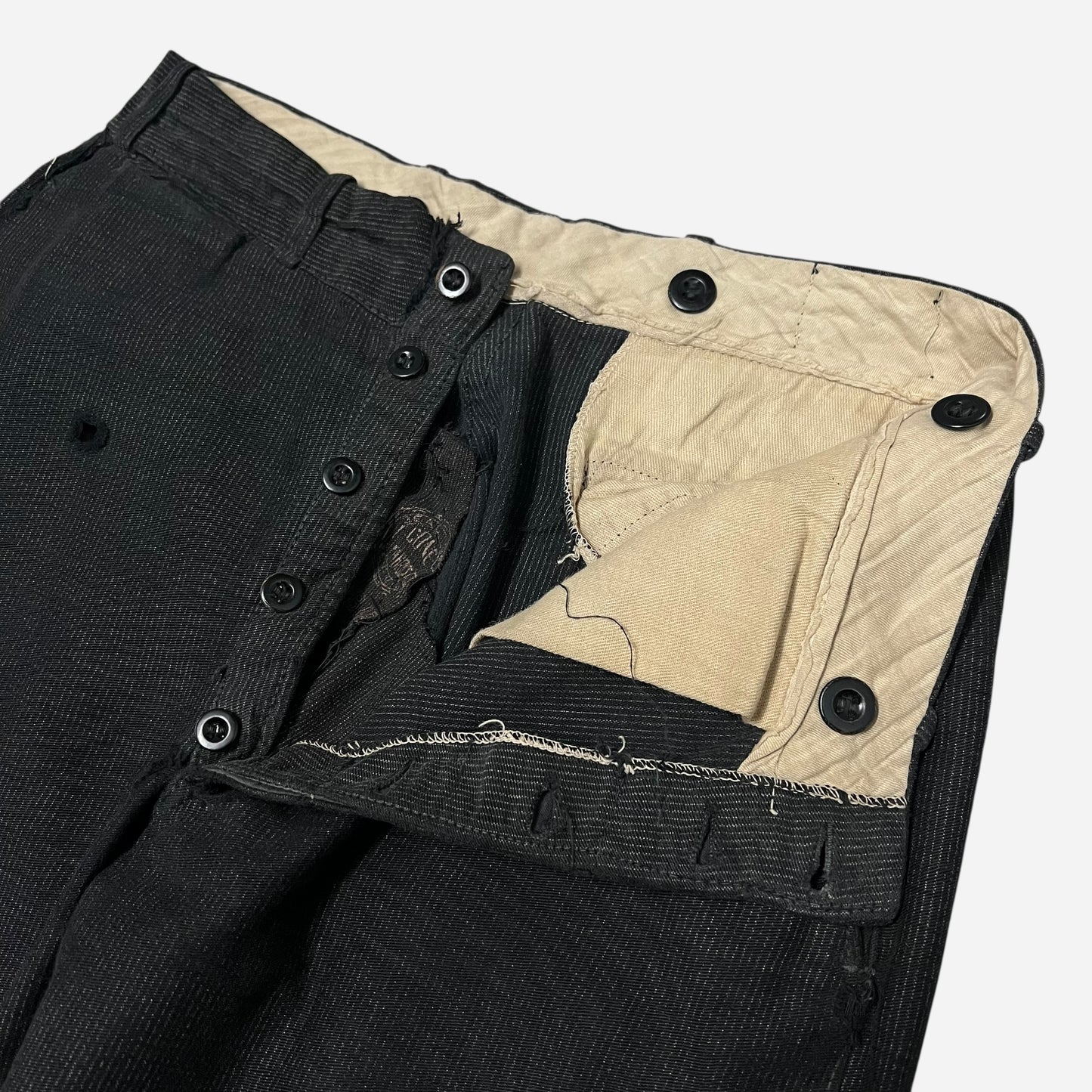 1920s 1930s Black salt & pepper striped cotton work pants (30w)