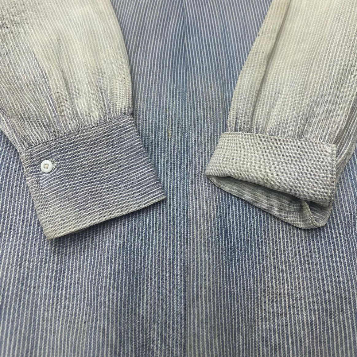 1900s 1910s Indigo striped cotton work shirt (M)
