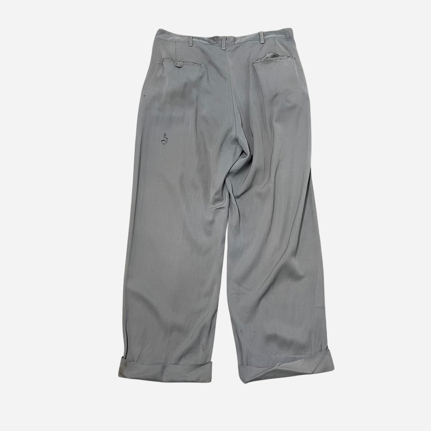 1950s Gray/light blue rayon pleated drop loop pants (32w)