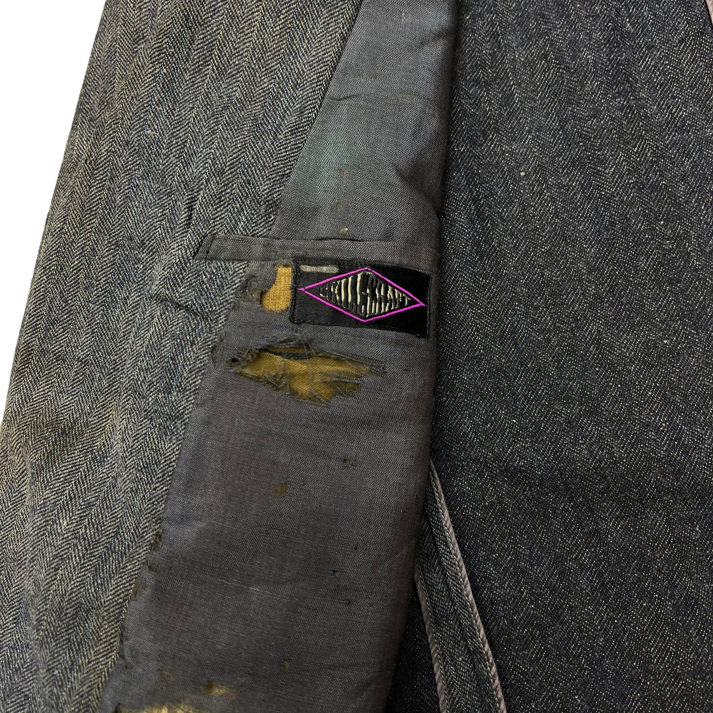 1920s Faded distressed grey herringbone work suit jacket (M/L)