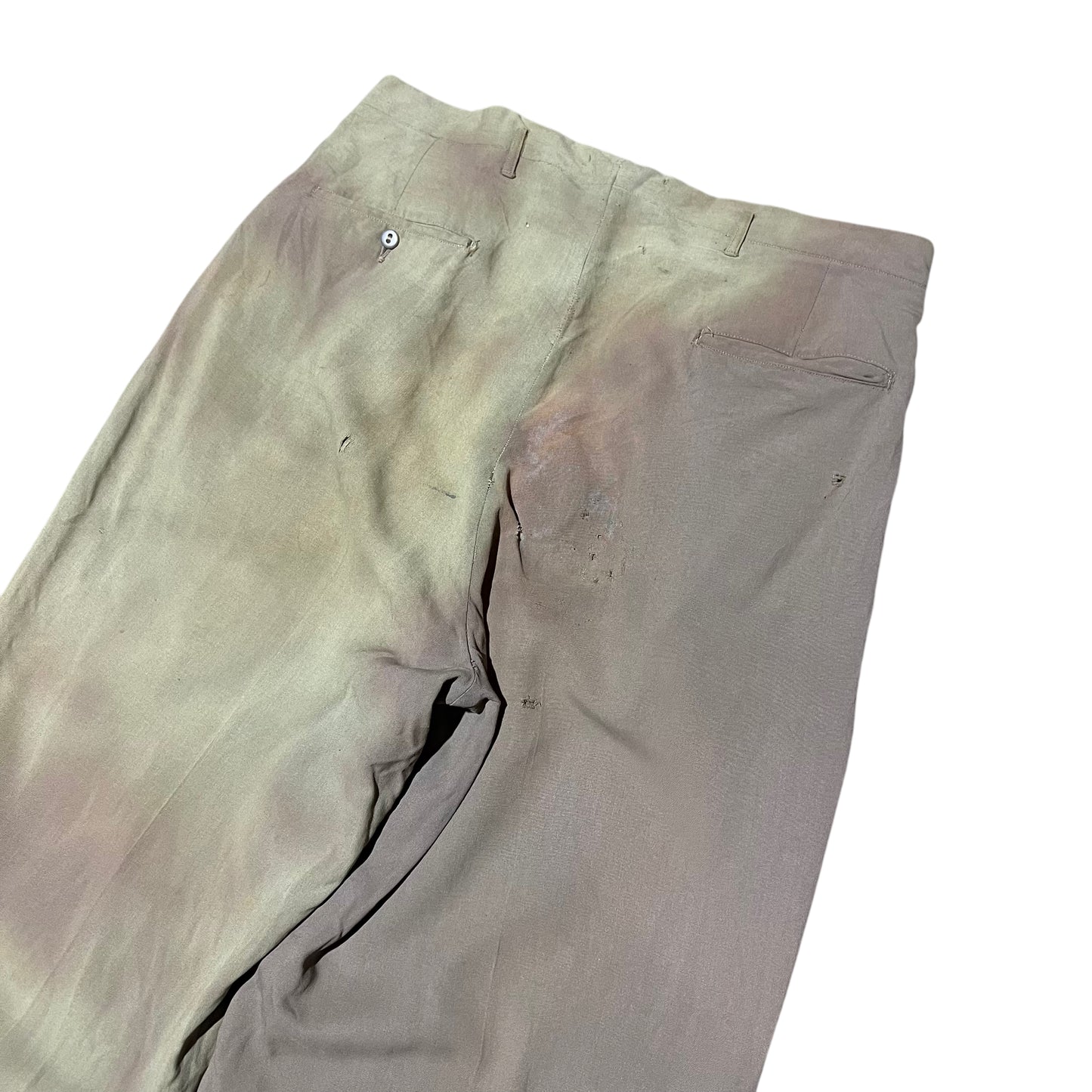 1940s Brown/green drop loop pleated gabardine pants (34w)