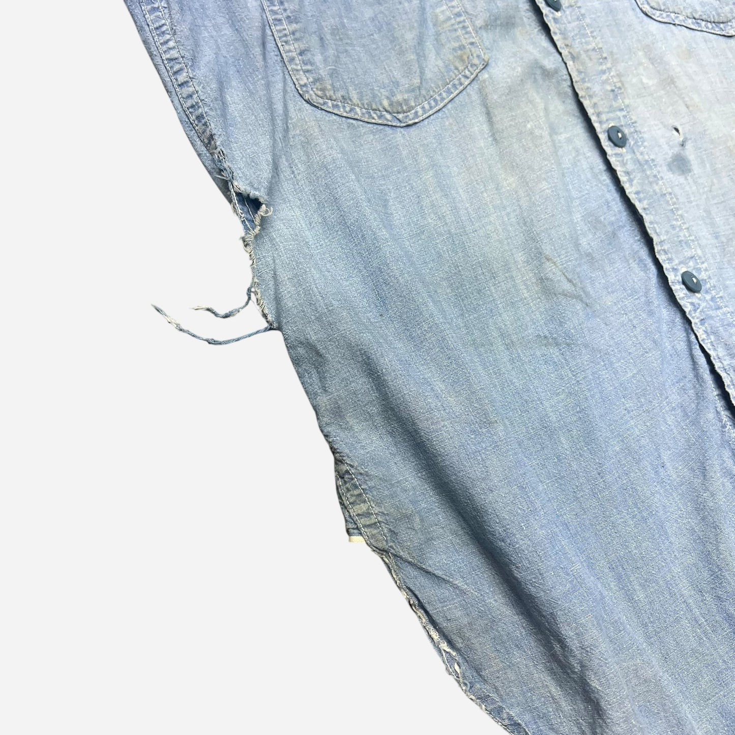 1940s WWII USN chambray shirt farmer worn (M/L)