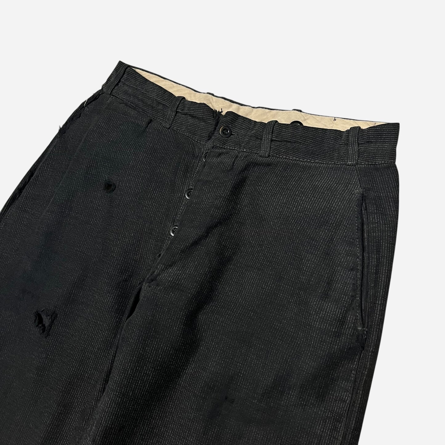 1920s 1930s Black salt & pepper striped cotton work pants (30w)