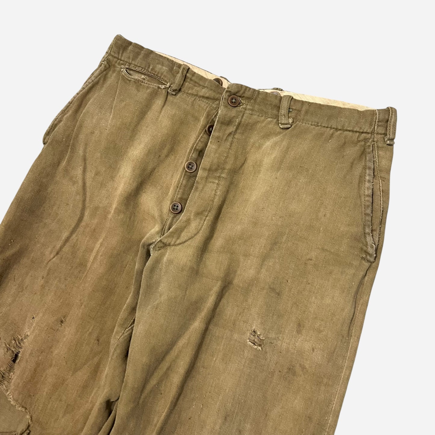 1920s Tan light cotton button fly pants (30w)