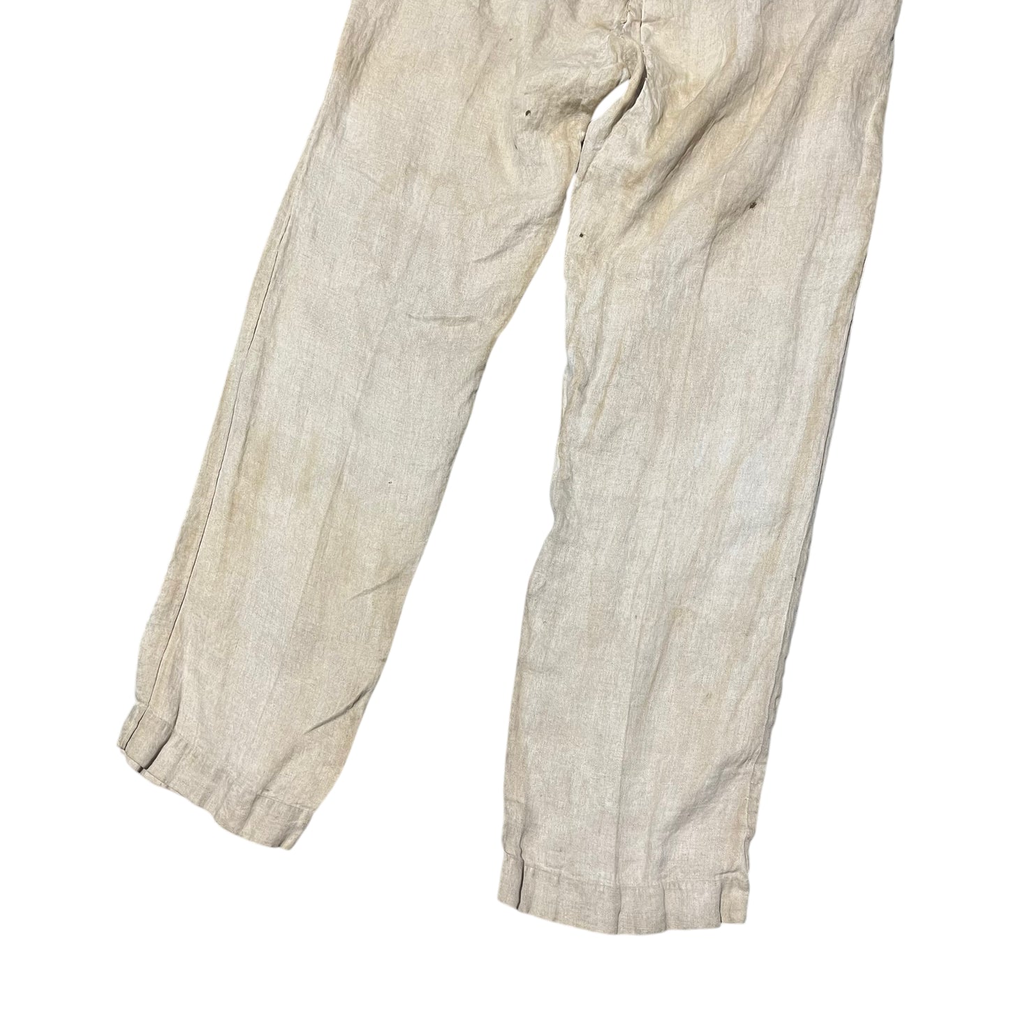 1870s-1880s Linen cinch back button fly work pants (38w)