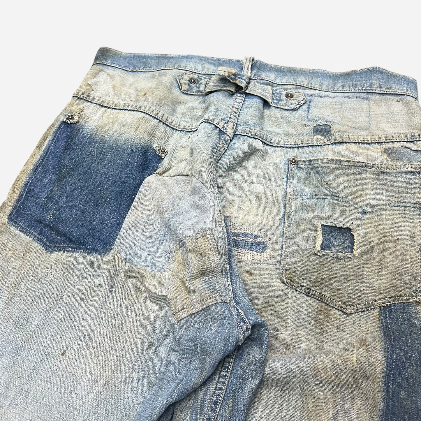 1940s WWII Laurel leaf button buckle back denim (35w)