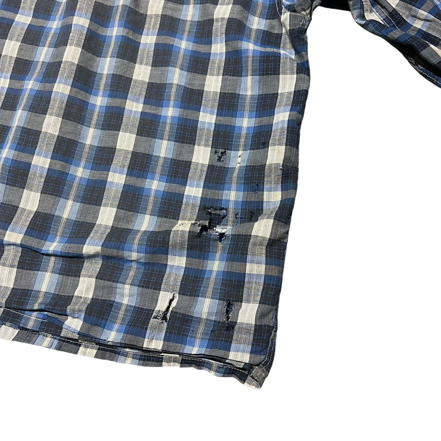 1950s Dan River cotton blue shadow plaid loop collar shirt (M)