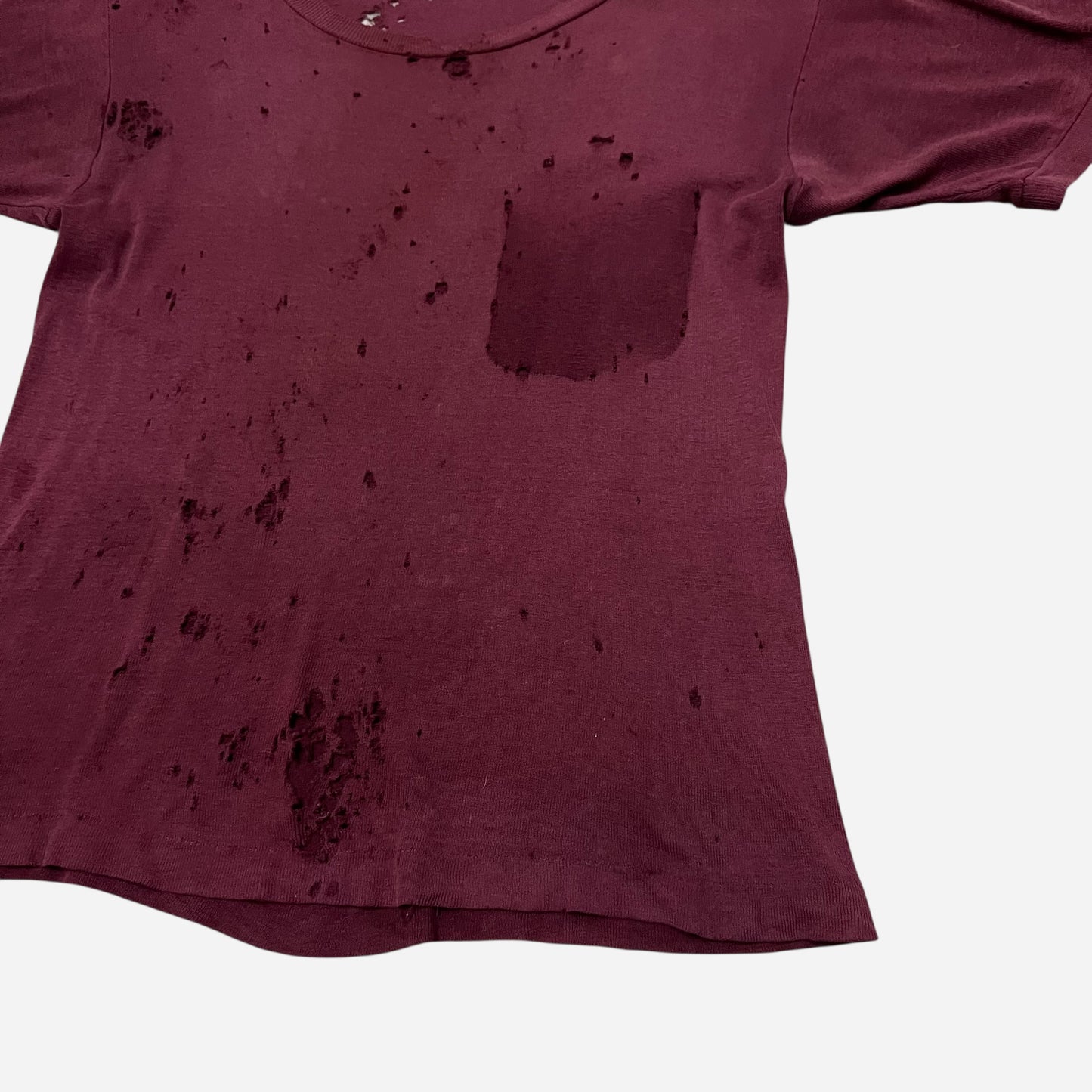 1950s Burgundy red ghost pocket cotton t shirt (S)