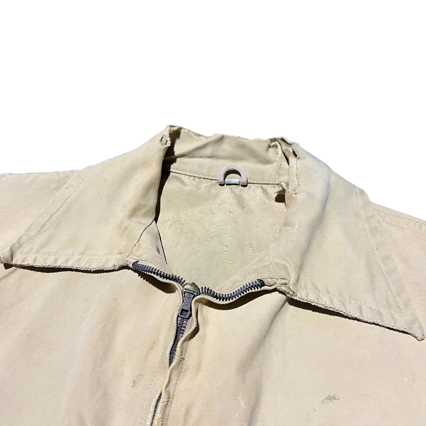 1950s Distressed cream light cotton crown zip jacket (M)