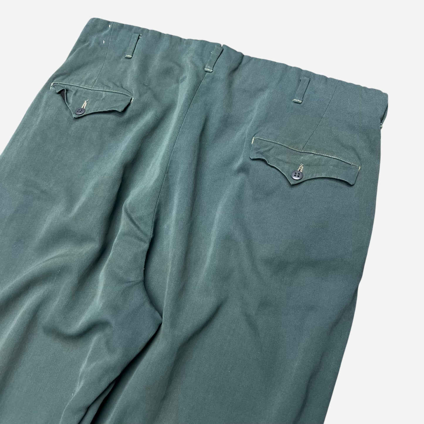 1940s 1950s Green gabardine pleated drop loop pants (34w)