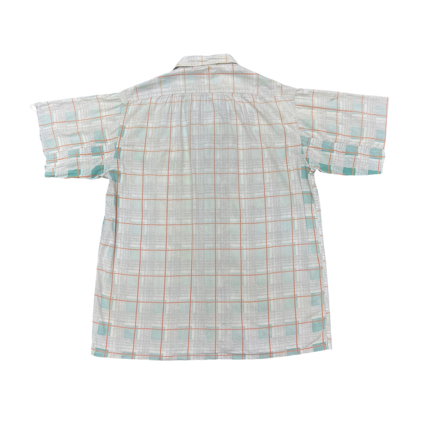 1940s Tom Sawyer sun faded plaid cotton loop collar shirt (M)