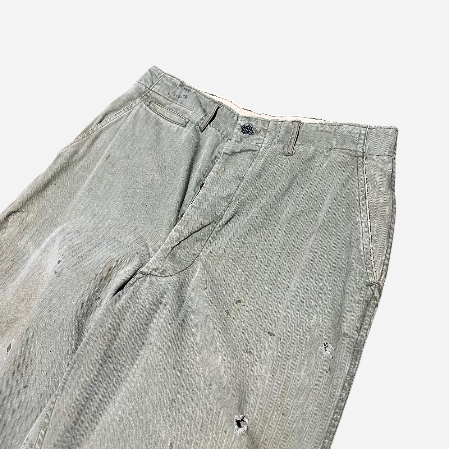 1940s US army 13 star button fly green hbt pants (32w)