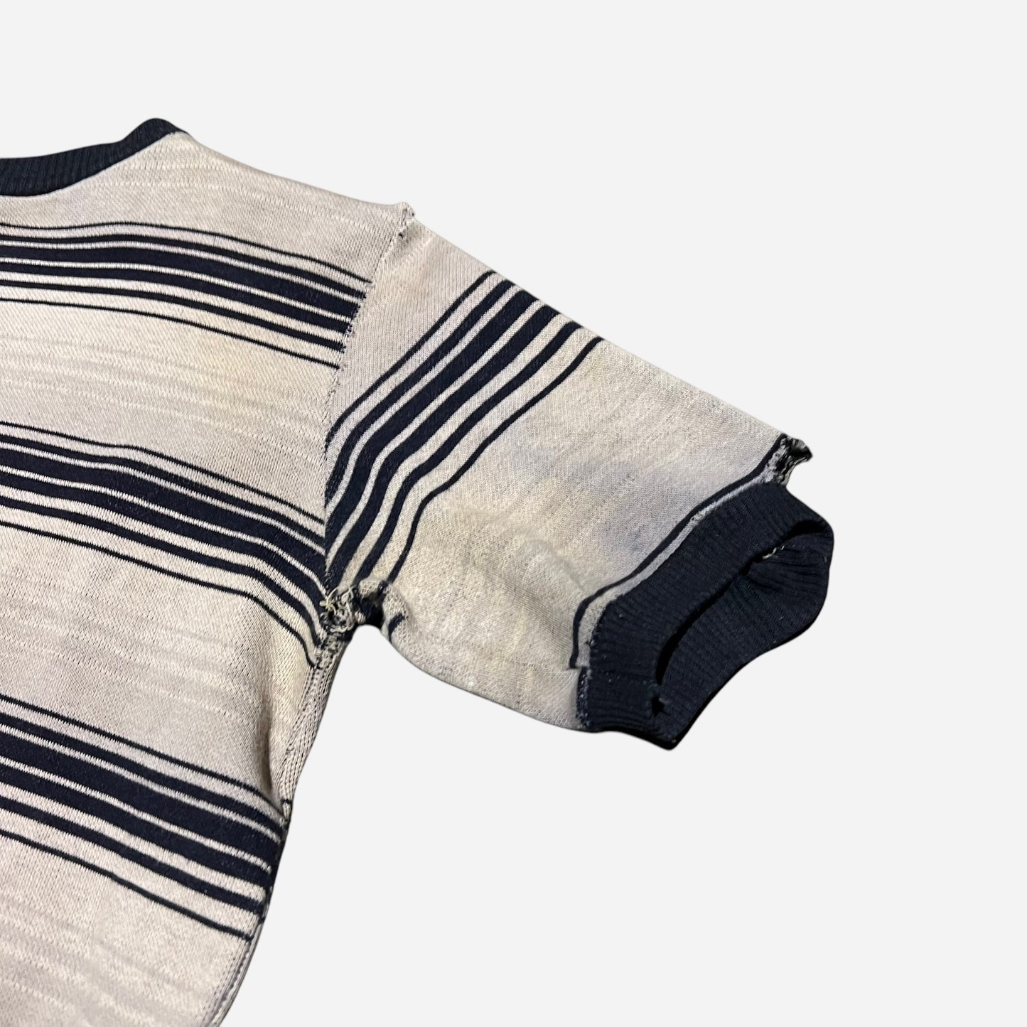 1950s Black and white striped cotton jacquard t shirt (M)