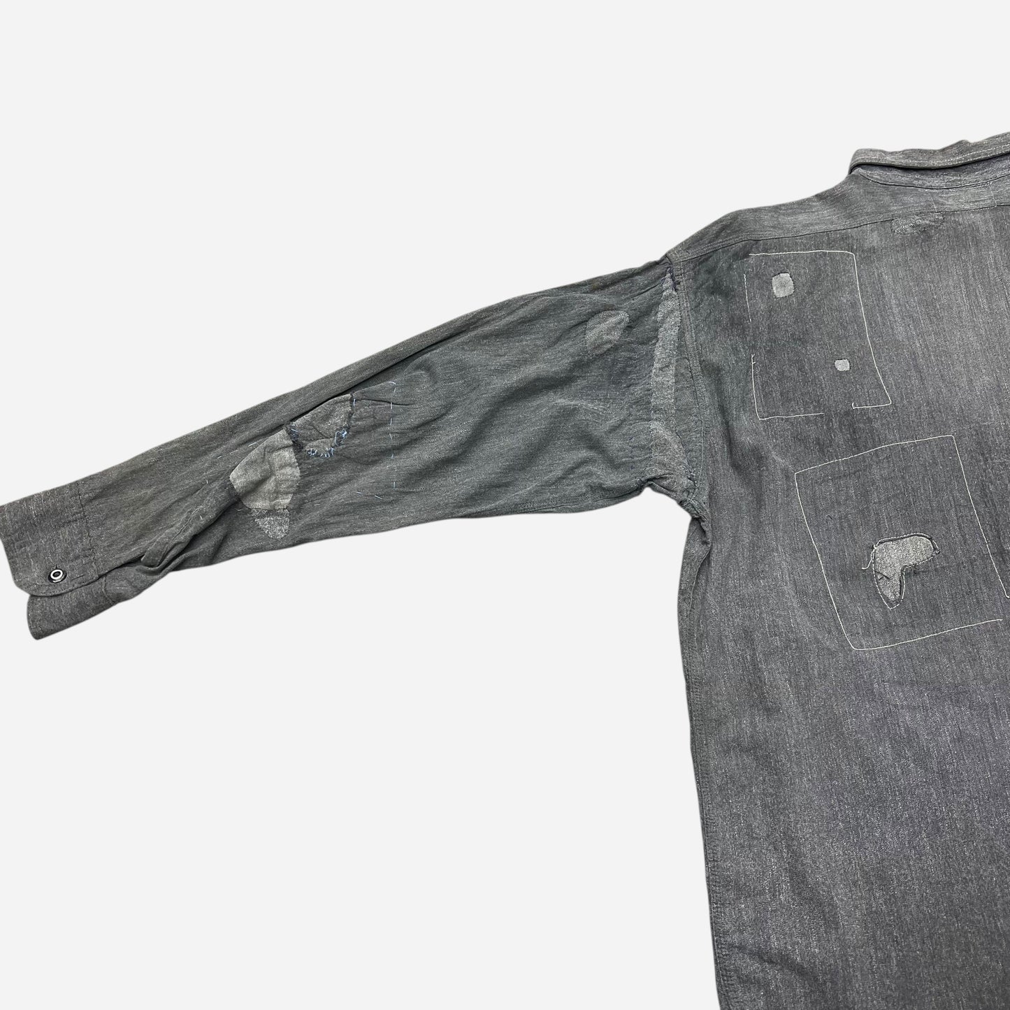 1930s Salt and pepper metal button chambray work shirt (L/XL)