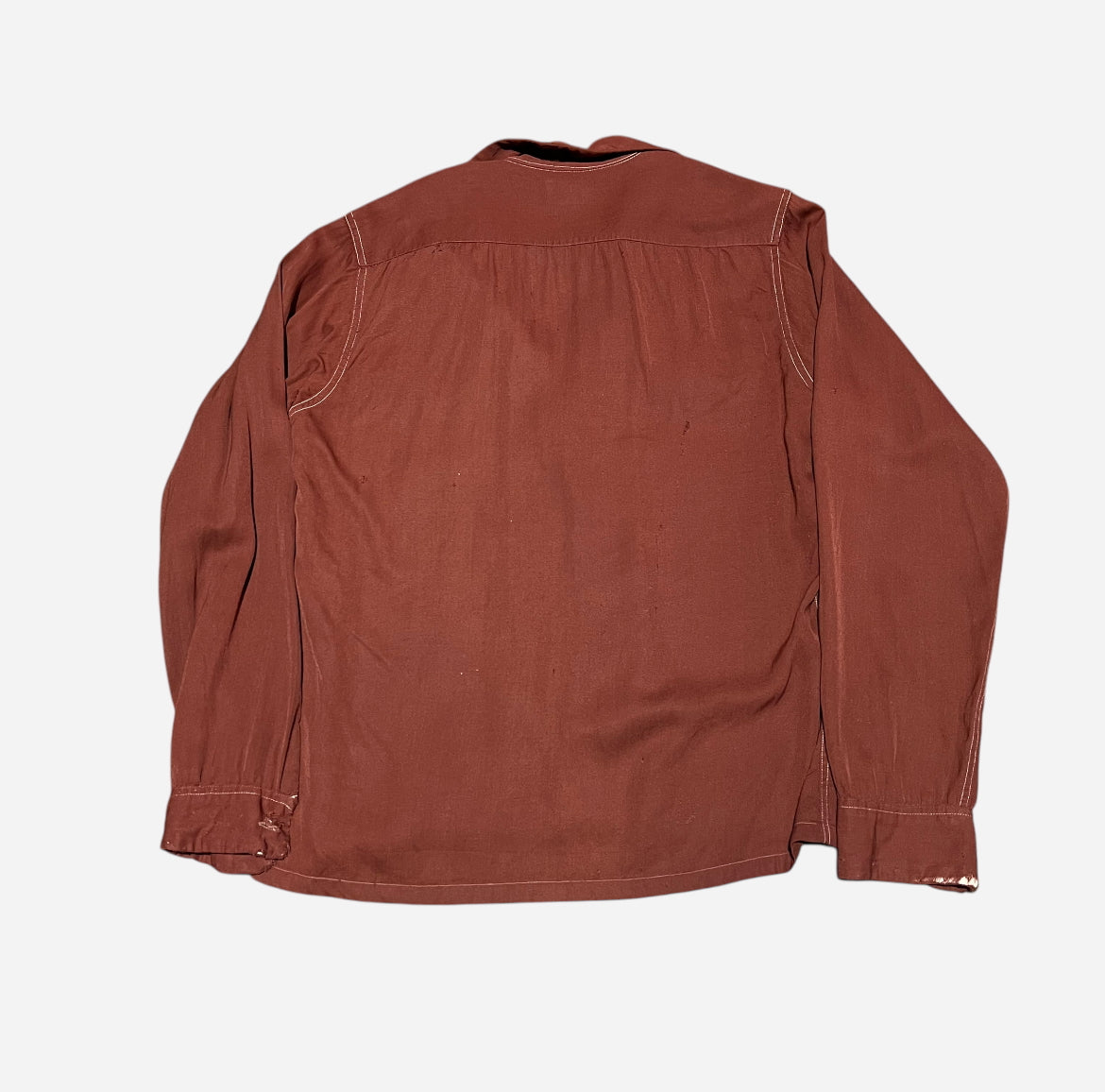 1950s Towncraft brown/orange rayon loop collar shirt (M)