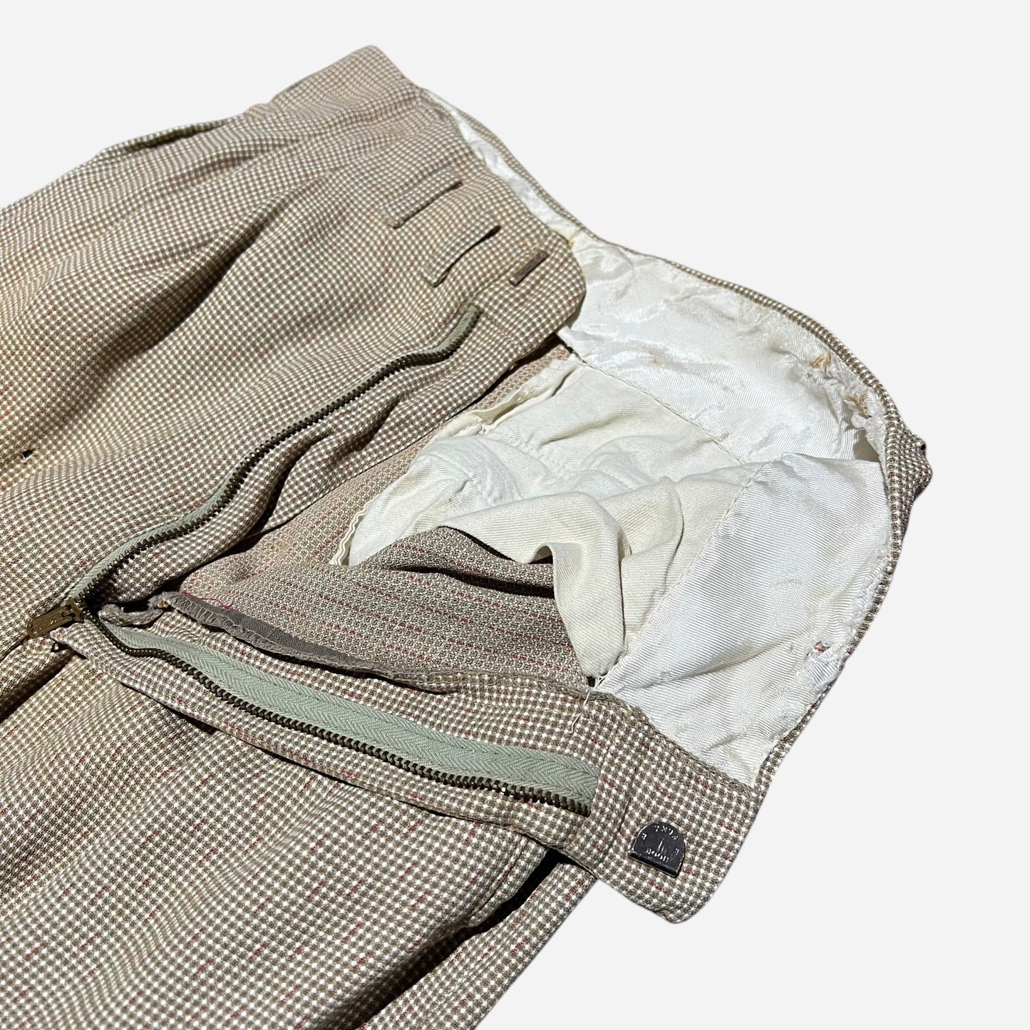 1950s Brown checkered pattern rayon pleated pants (27w)
