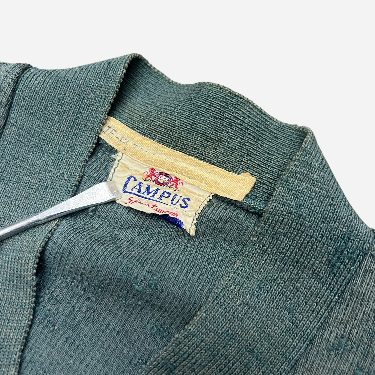 1950s Campus green ribbed cotton cardigan (M)