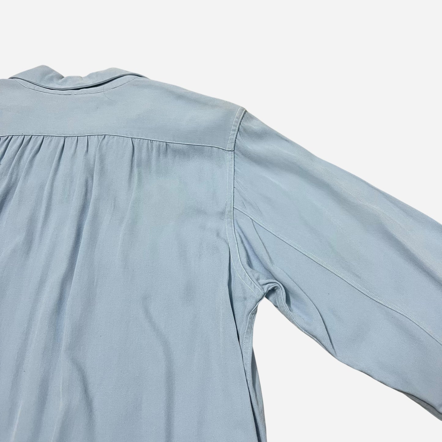 1950s Light blue rayon vangab flap pocket loop collar shirt (M/L)