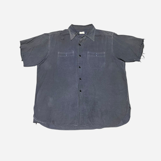 1940s Blue cotton work shirt flannel cut off (L/XL)