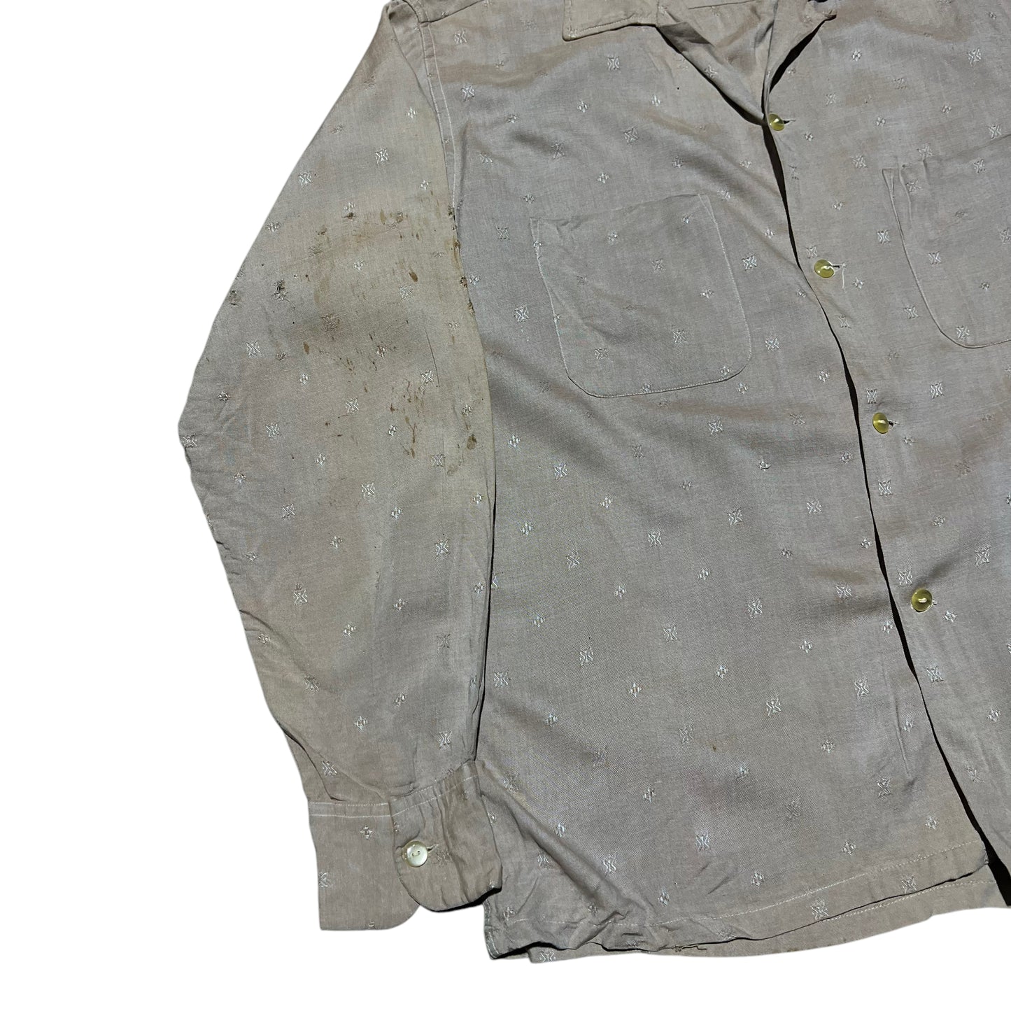 1950s 1960s Towncraft rayon pattern loop collar shirt (M)