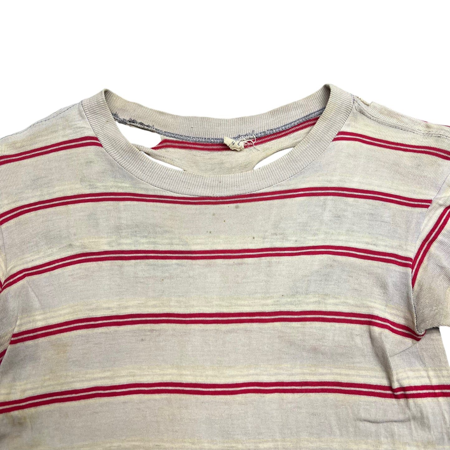1940s Distressed red striped white t shirt (XS)