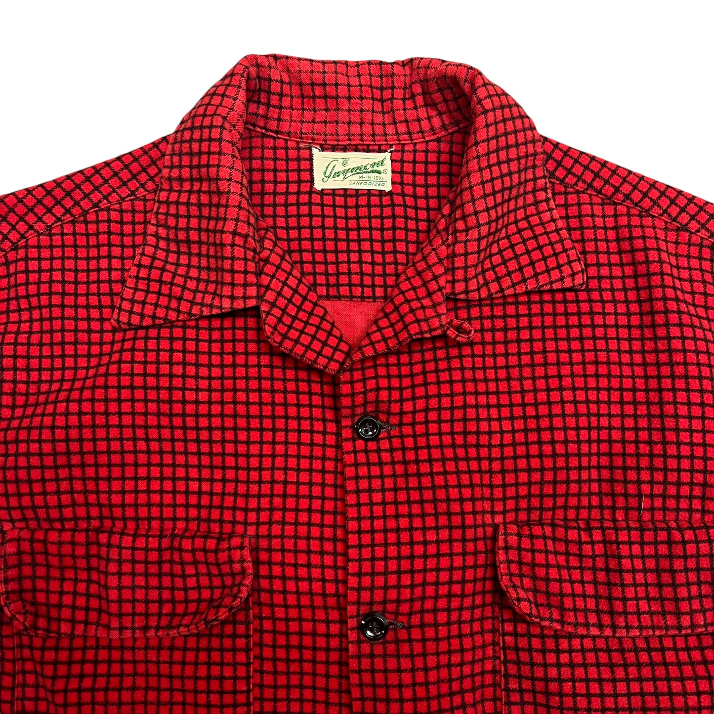 1950s Red plaid cotton printed loop collar shirt flannel (M)