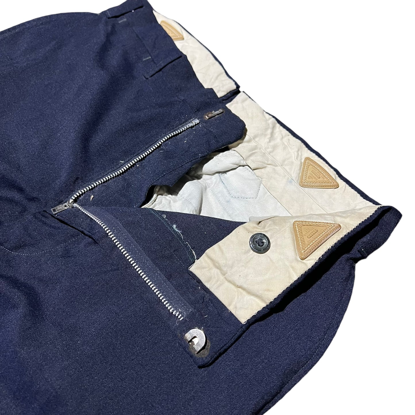 1950s Navy blue light cotton buckle back pants (32w)
