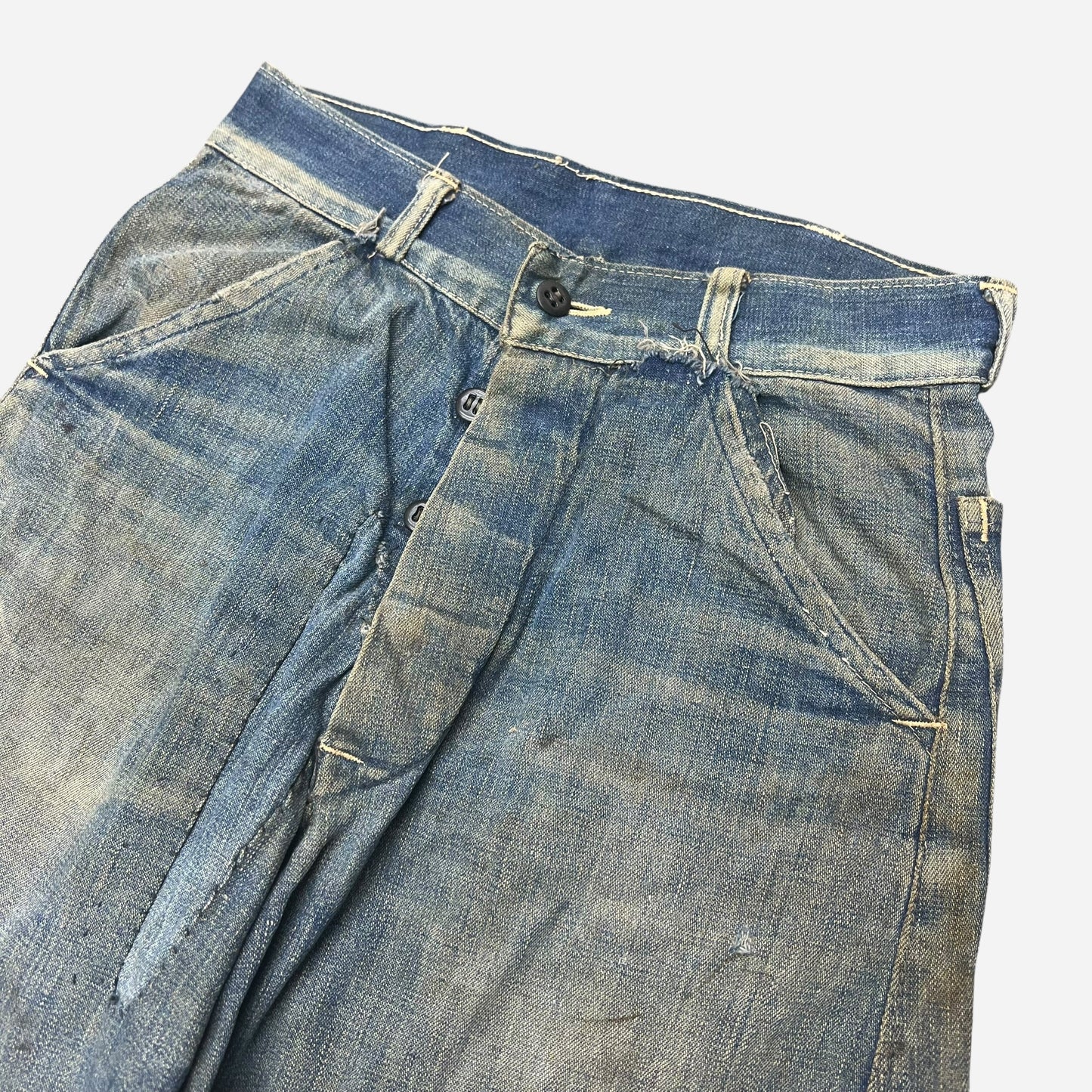 1930s 1940s Wide leg button fly denim flared jeans (25w)