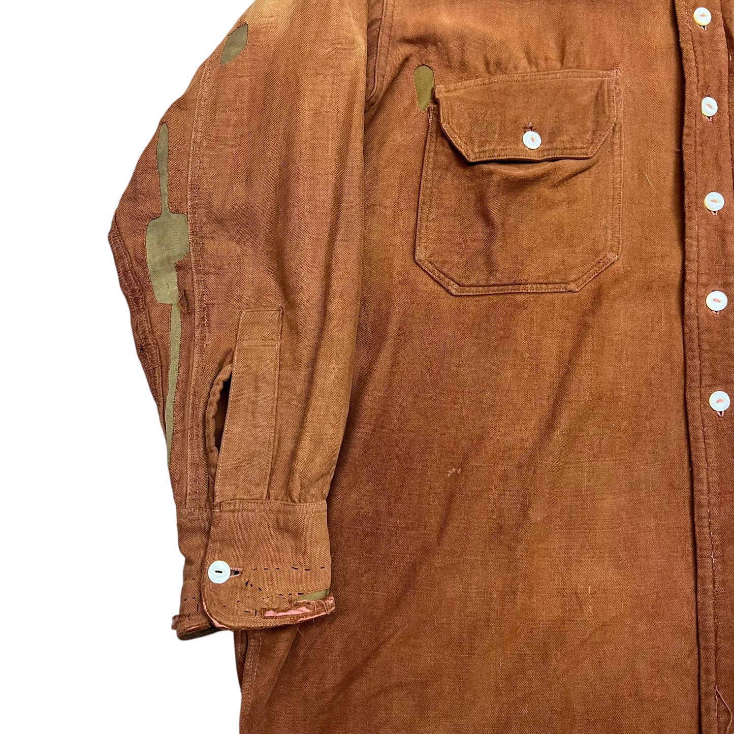 1930s J.C. Penney orange suede moleskin work shirt flannel (XL)