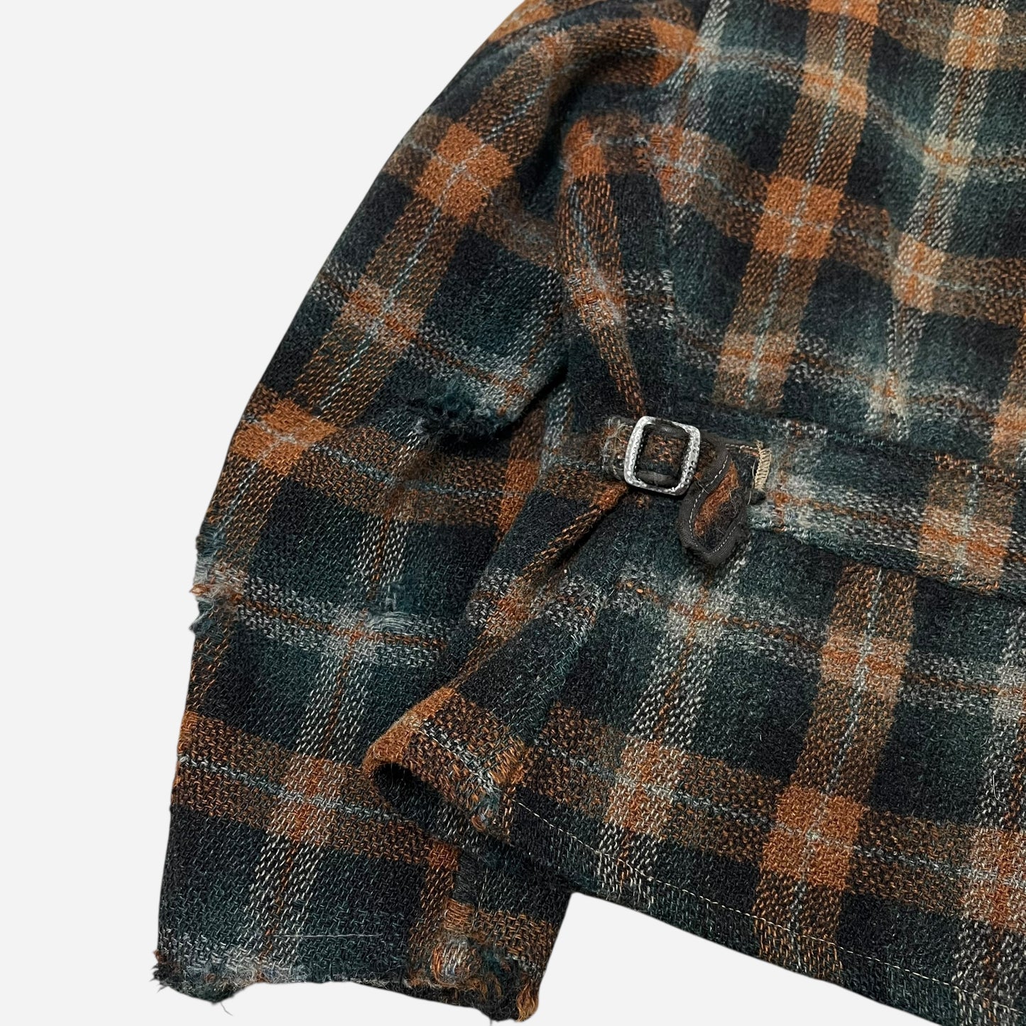 1940s “Stormpruf” orange & black shadow plaid wool belt back cropped jacket (M)
