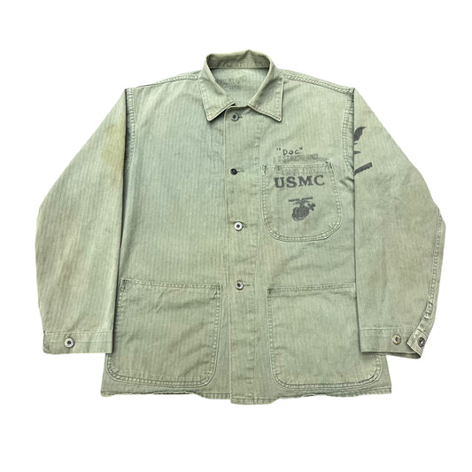 1950s USMC Korean War P41 USN worn HBT shirt jacket stenciled “Doc” (M)