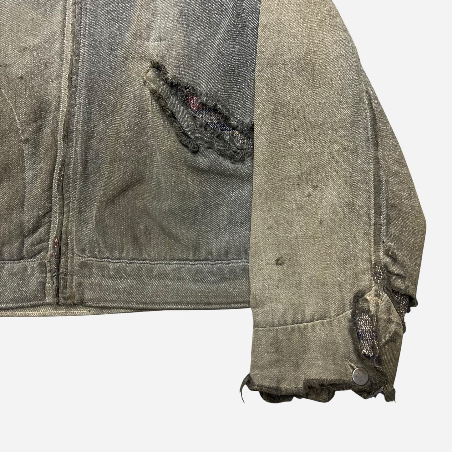 1940s 1950s Cotton salt & pepper distressed work jacket (L/XL)