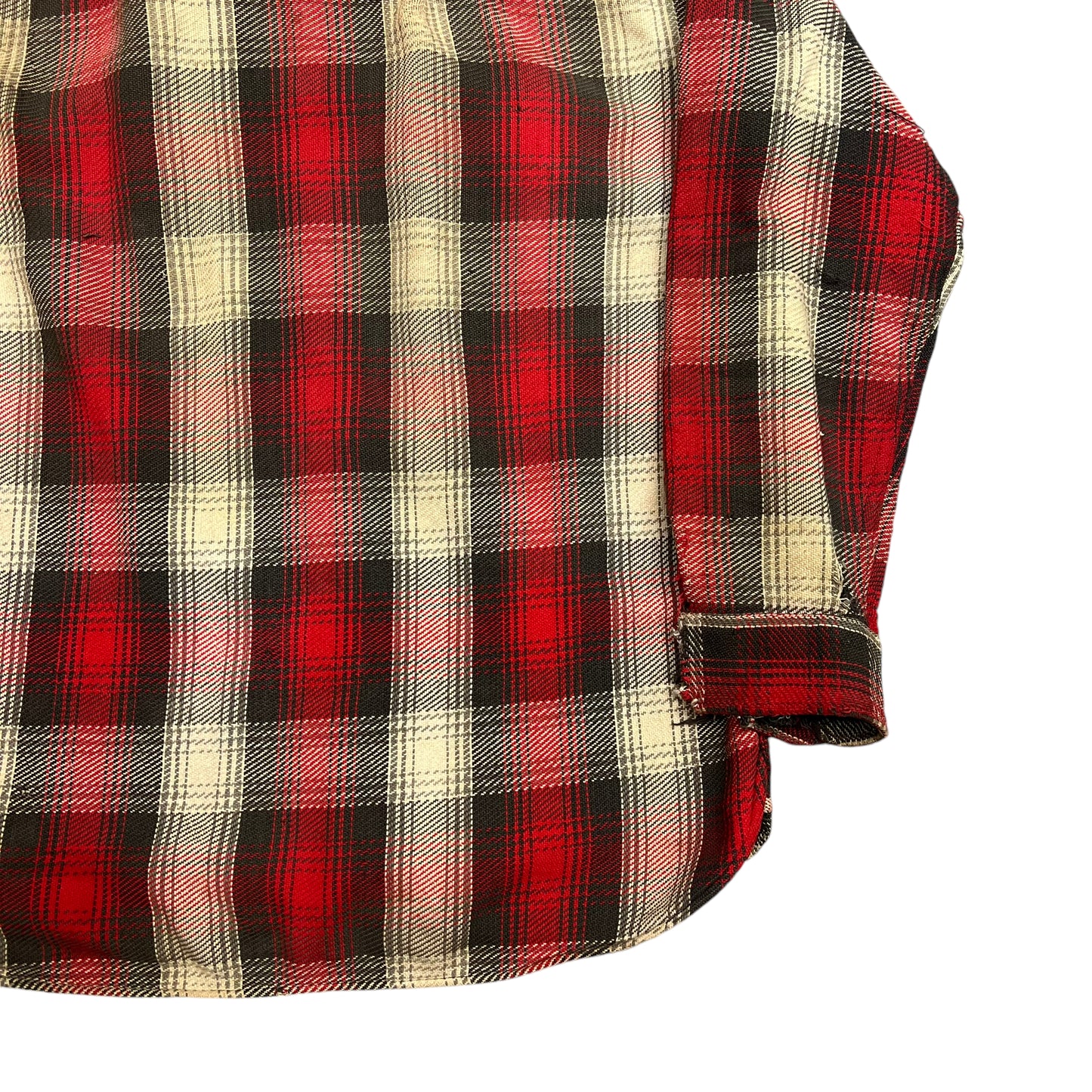 1960s Red plaid heavy cotton flannel (M)