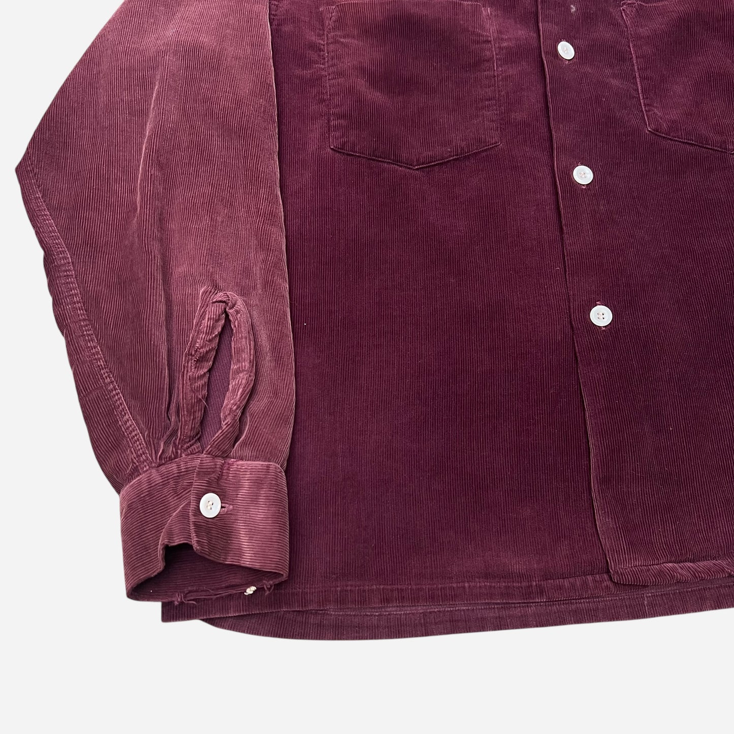 1950s Burgundy corduroy loop collar shirt farmer worn (M/L)