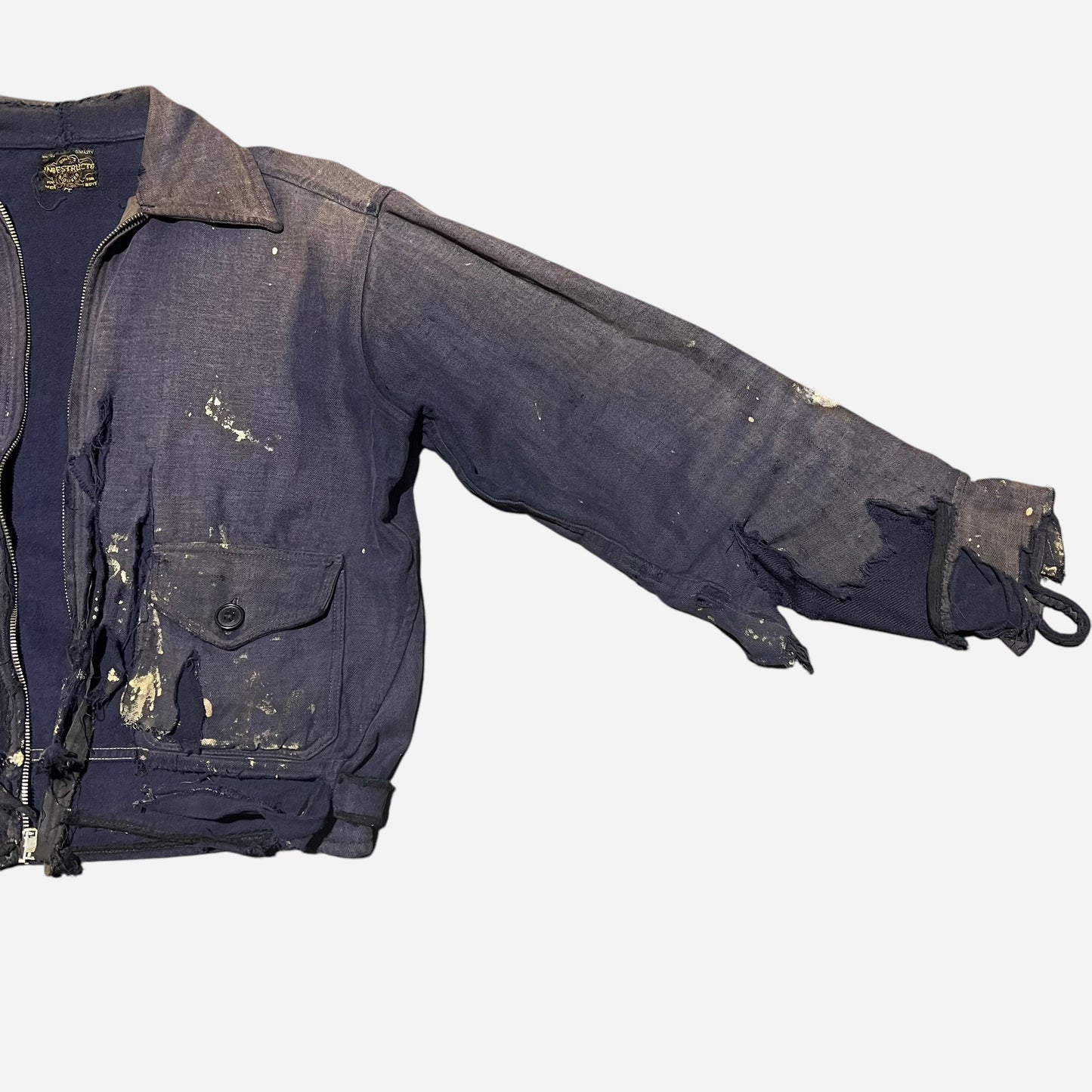 1930s Indestructo purple cotton/moleskin side clasp boxy work jacket (M)