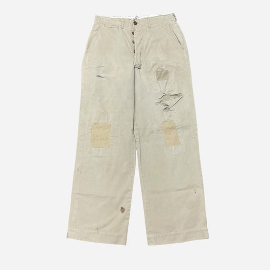 1940s US Army khaki chinos repaired pants (31w)