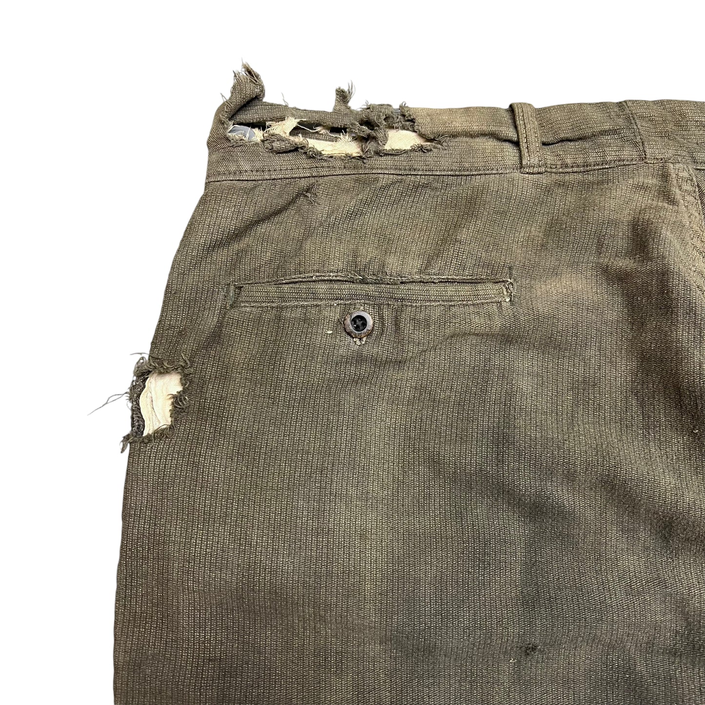 1920s 1930s Cotton salt & pepper sun faded greenish work pants (36w)