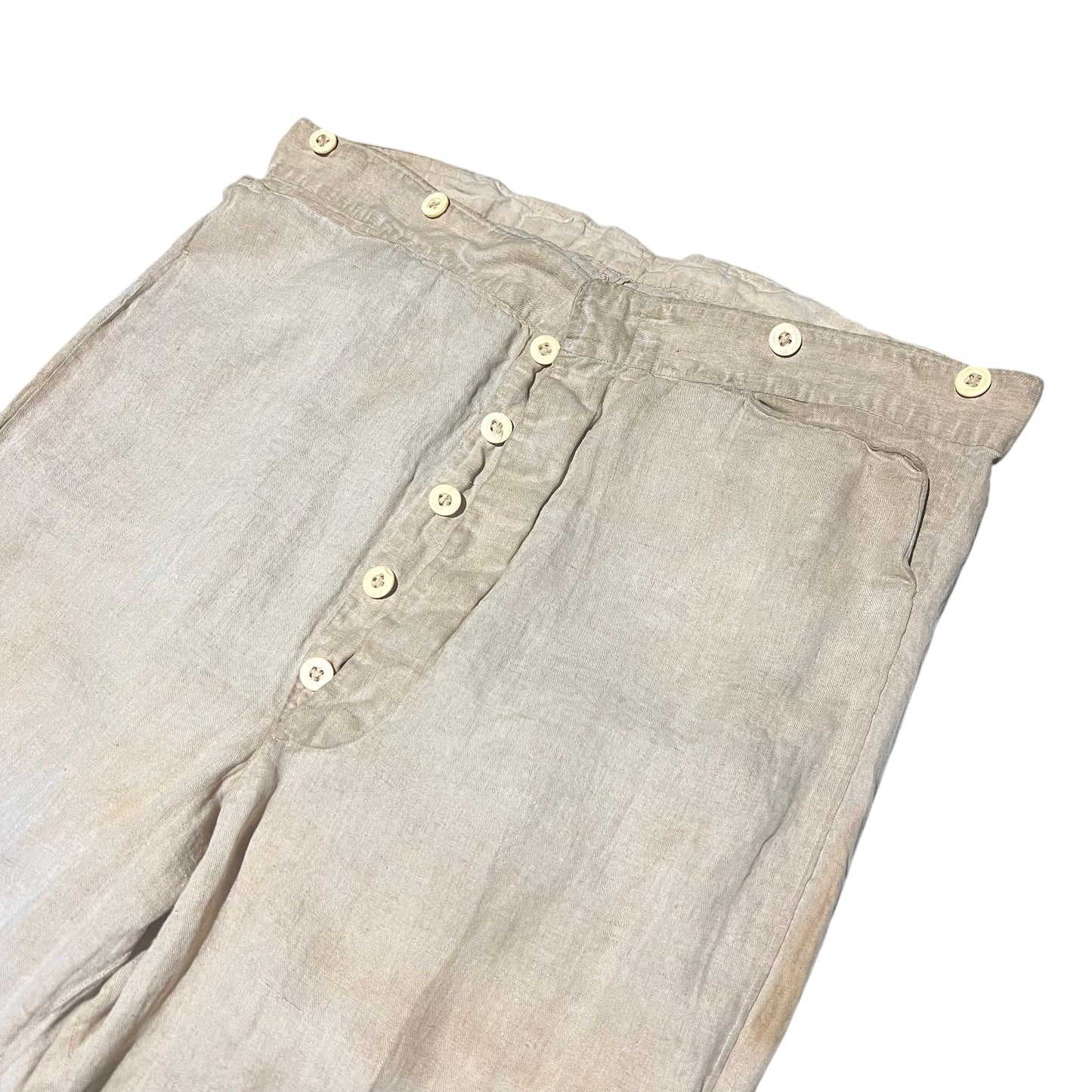 1870s-1880s Linen cinch back button fly work pants (38w)