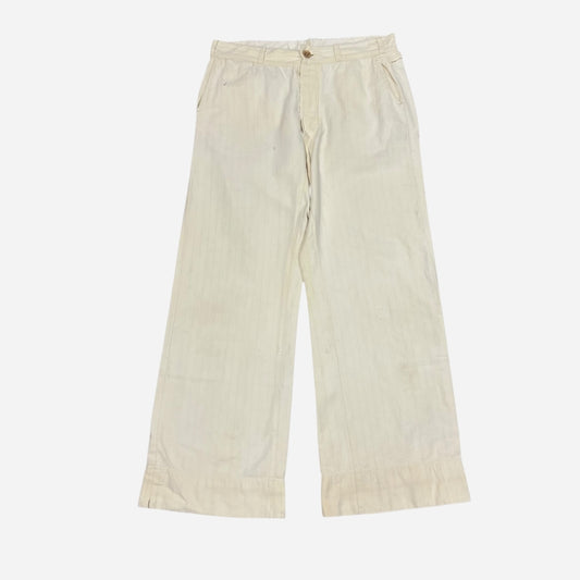 1930s Off white striped side clasp cotton summer pants (32w)