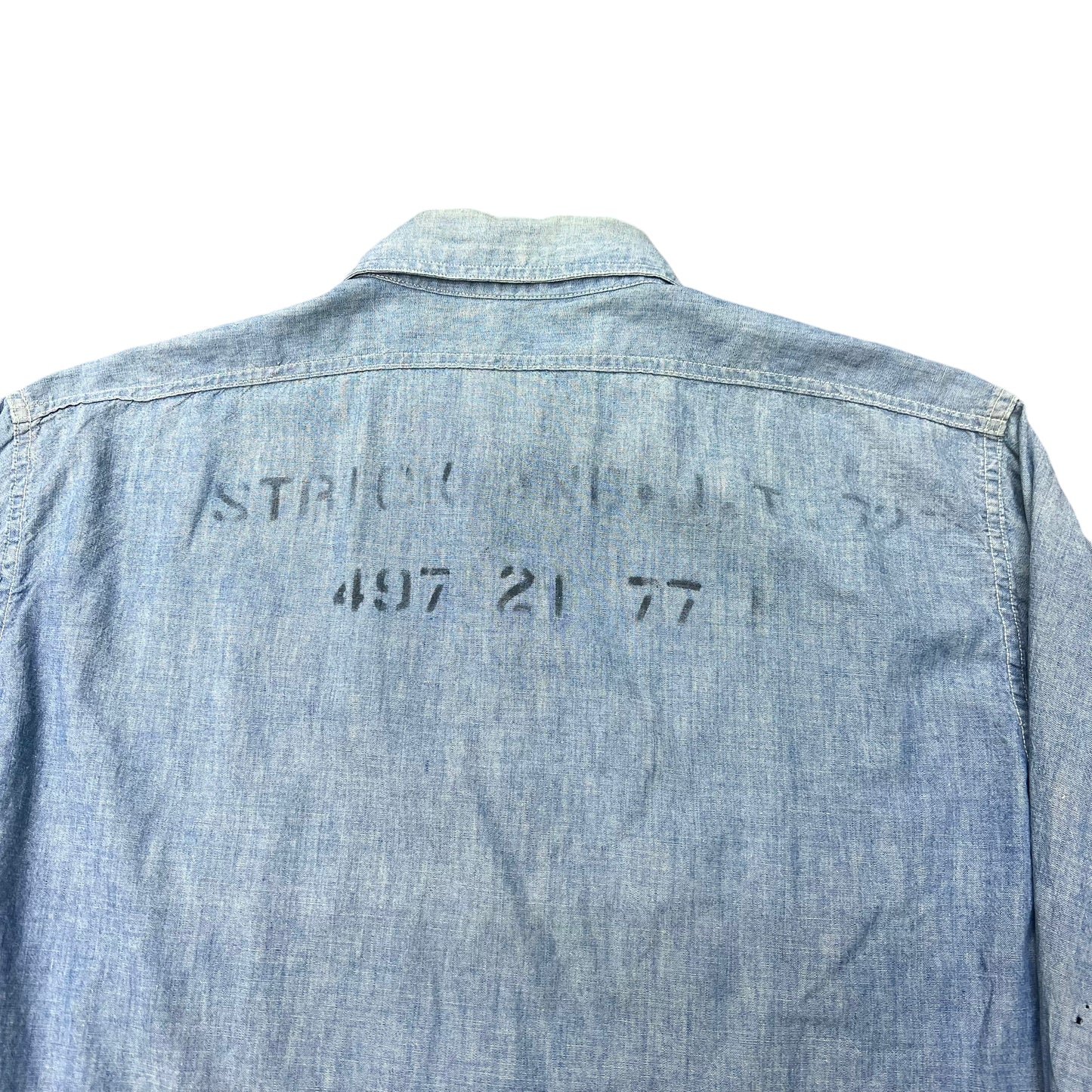 1950s Korean War USN chambray shirt stenciled (L/XL)