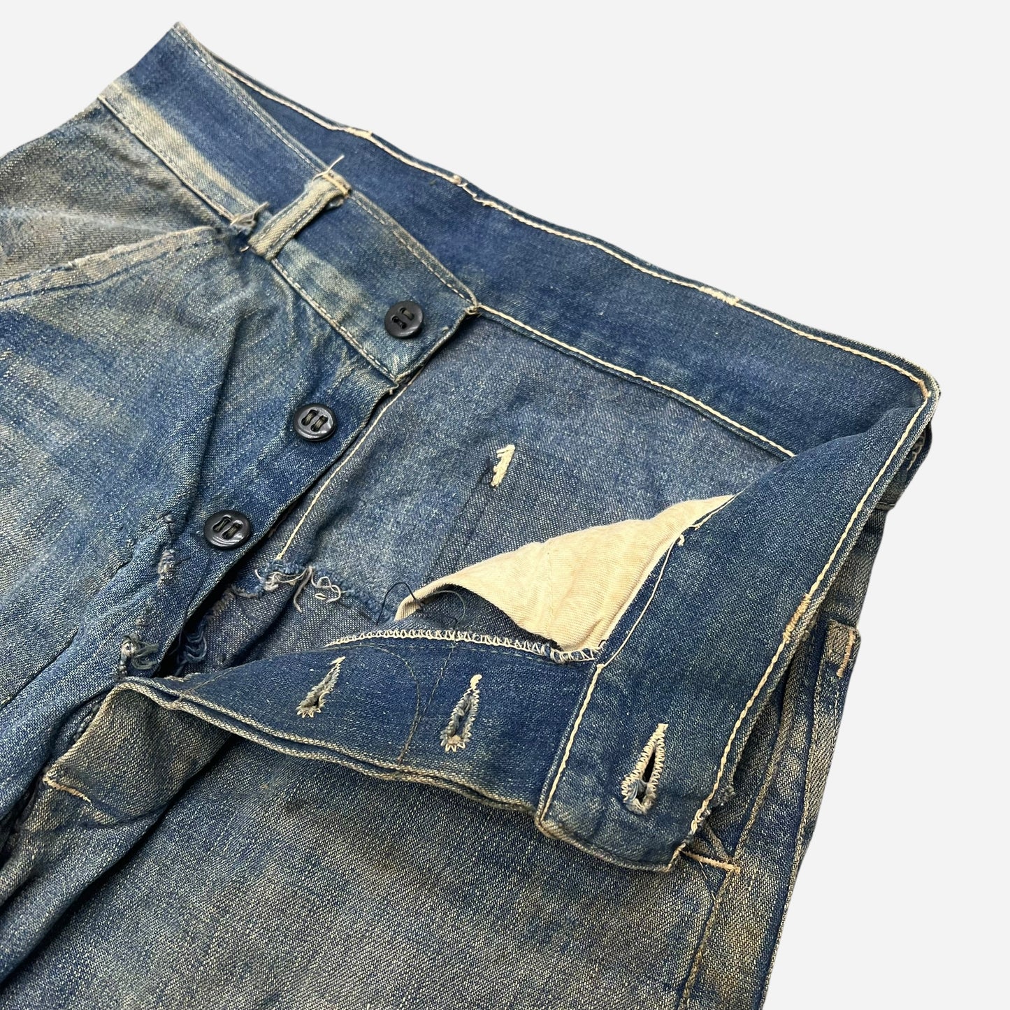 1930s 1940s Wide leg button fly denim flared jeans (25w)