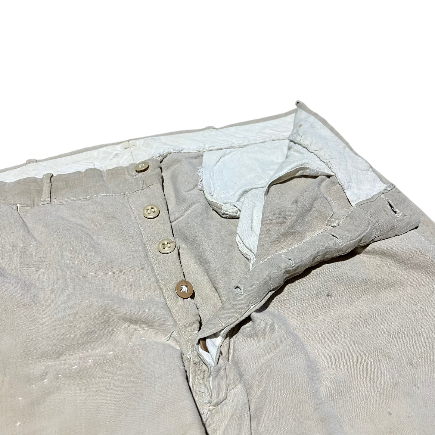1940s Button fly repaired light khaki cotton summer pants (31w)