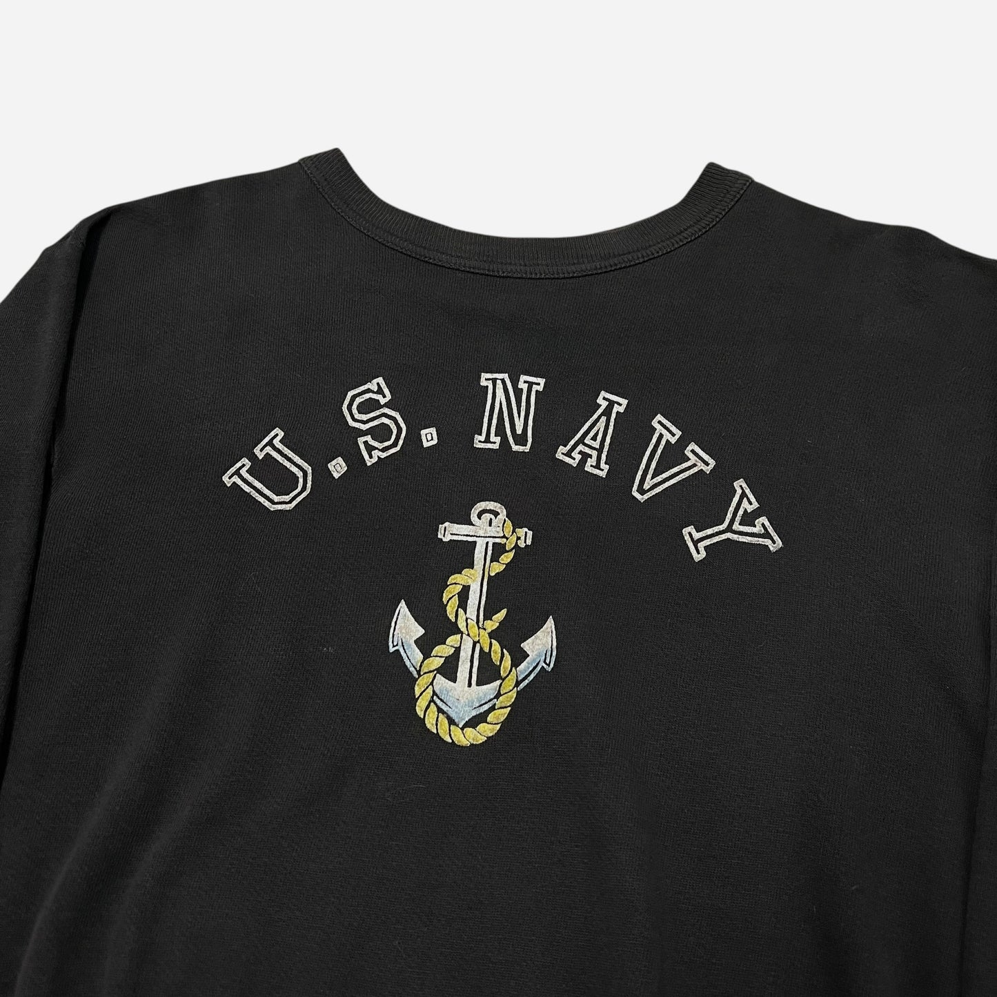 1950s US Navy black flock print sweat shirt (M/L)