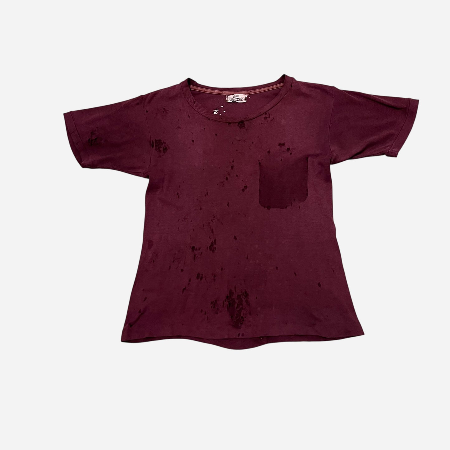 1950s Burgundy red ghost pocket cotton t shirt (S)