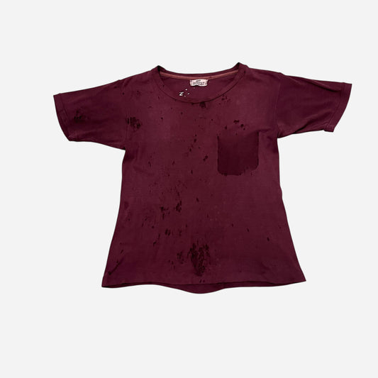 1950s Burgundy red ghost pocket cotton t shirt (S)