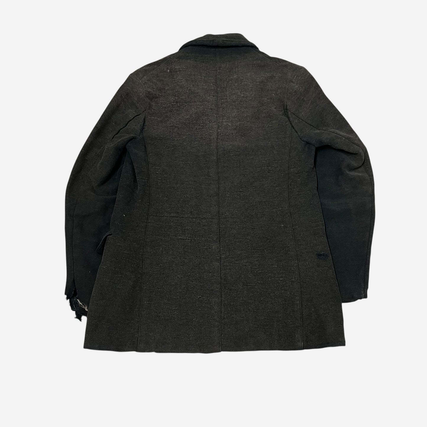 1900s 1910s Sun faded black woven wool/cotton work suit jacket (M)