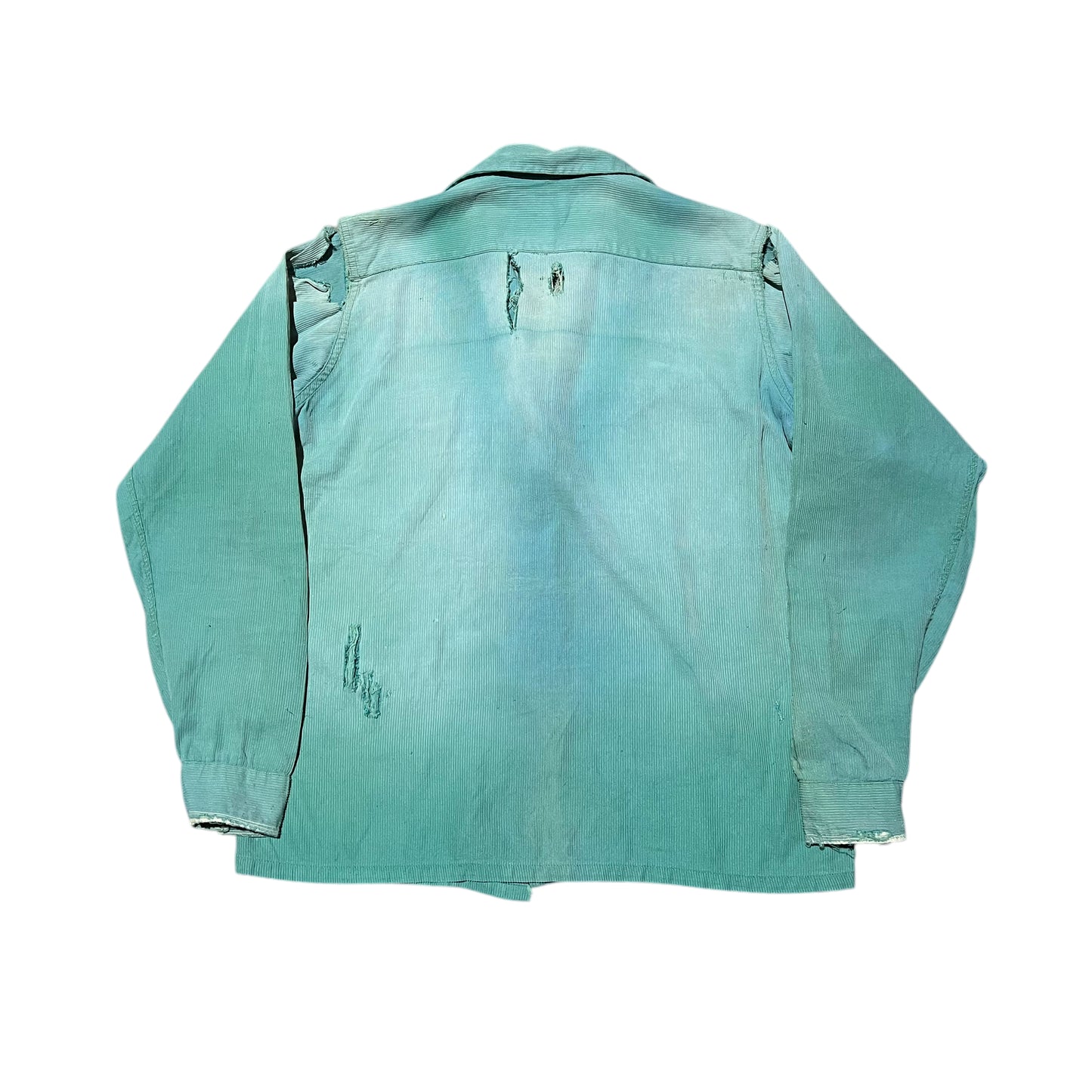 1940s 1950s Personality ribbed cotton greenish loop collar shirt (S)