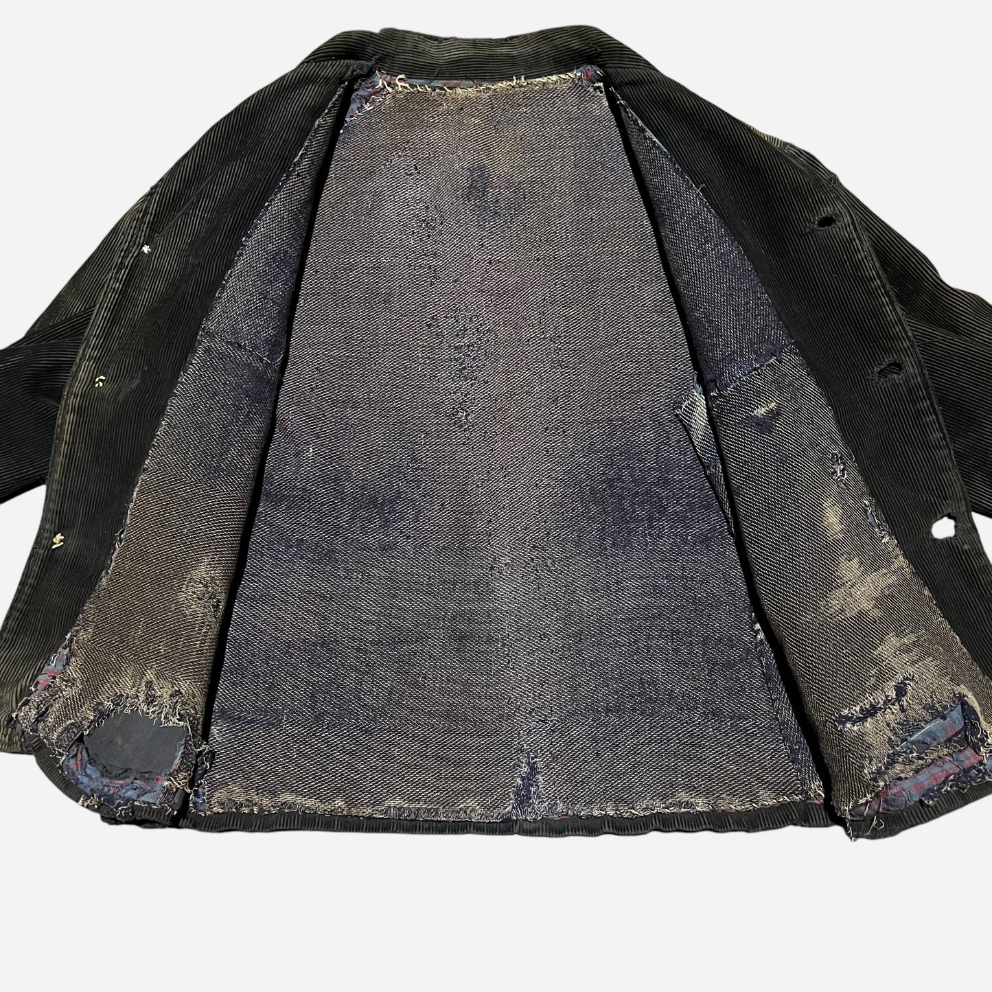 1930s Black sun faded corduroy belt back work jacket (M)