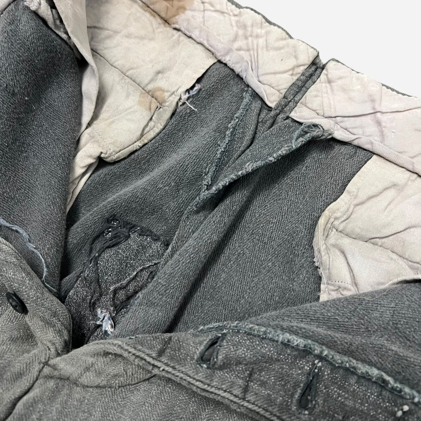 1940s Gray sun faded pattern heavy cotton button fly pants (30w)