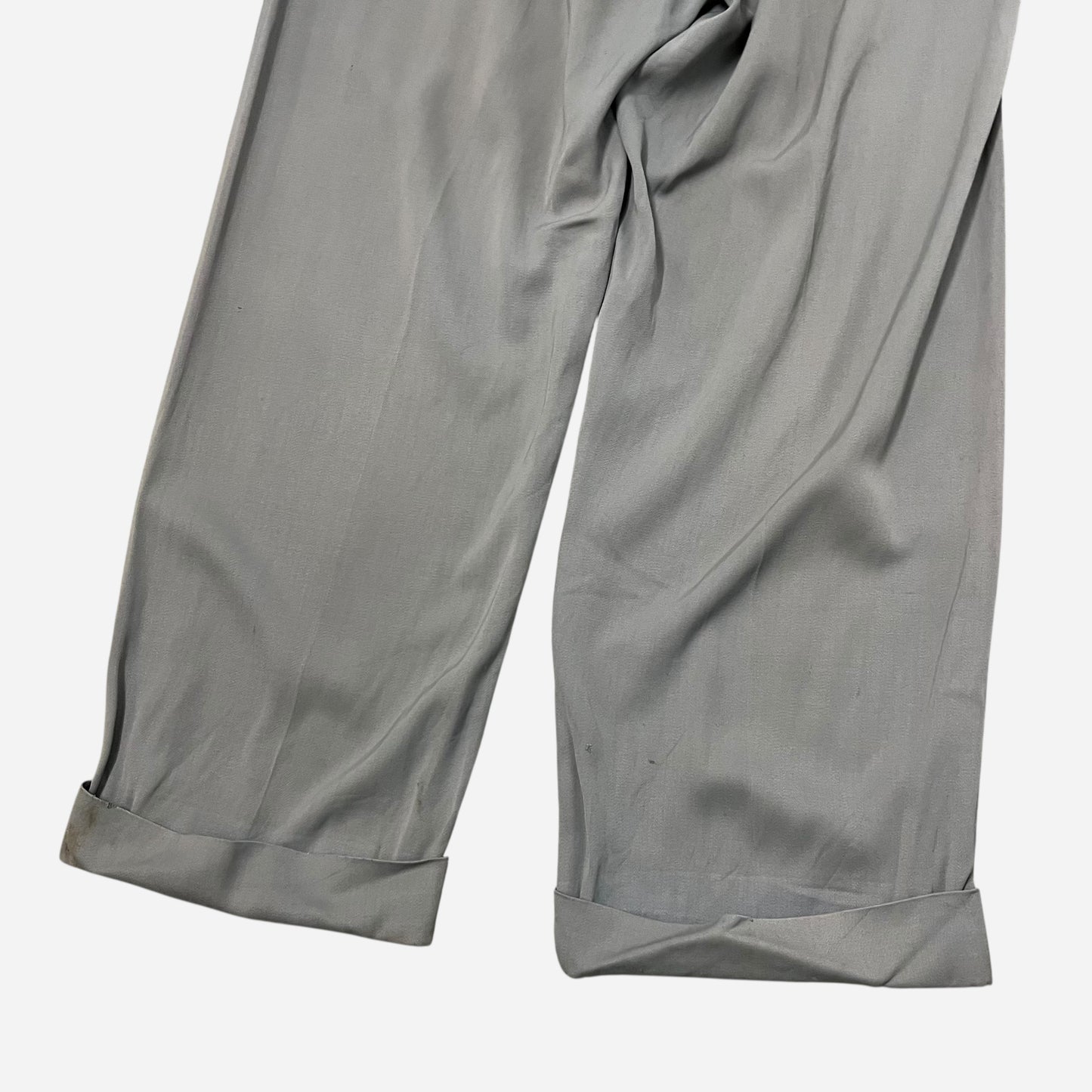 1950s Gray/light blue rayon pleated drop loop pants (32w)